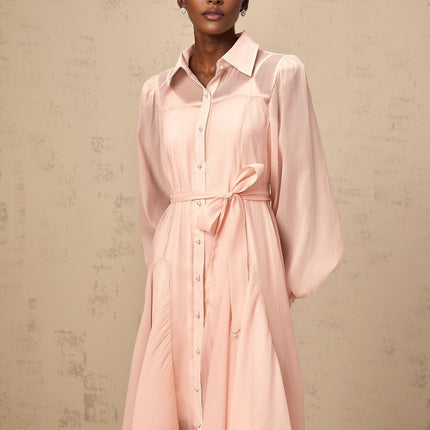 Ginevra Pink Midi Dress with Faux-Pearl Embellishment