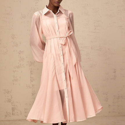 Ginevra Pink Midi Dress with Faux-Pearl Embellishment