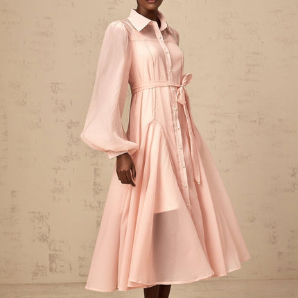 Ginevra Pink Midi Dress with Faux-Pearl Embellishment