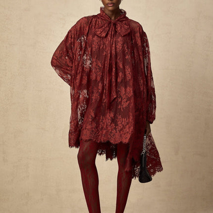 Ginevra Red Floral-lace Cut-out Tights