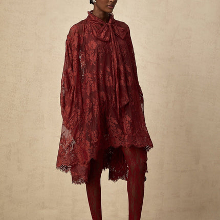 Ginevra Red Floral-lace Cut-out Tights