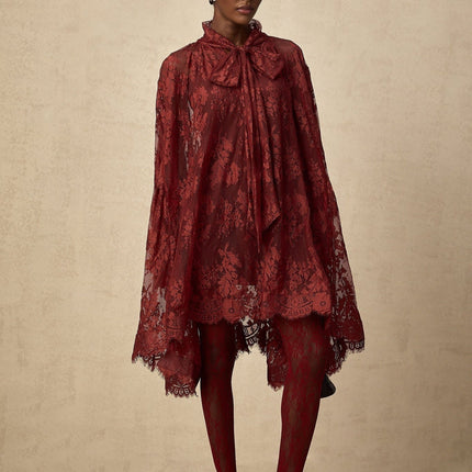 Ginevra Red Floral-lace Cut-out Tights