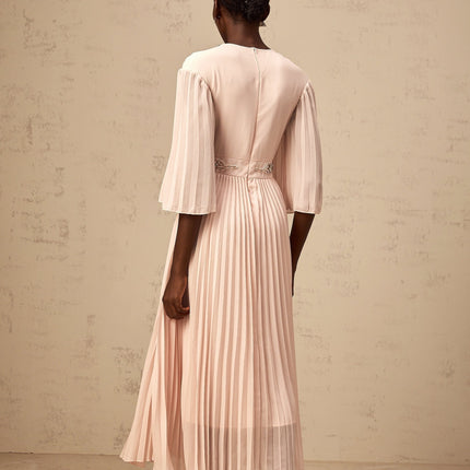 Giovanna Pink Crystal Embellished Mesh Midi Dress