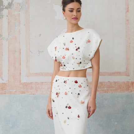 Giovanna White Embellished Skirt Top Set