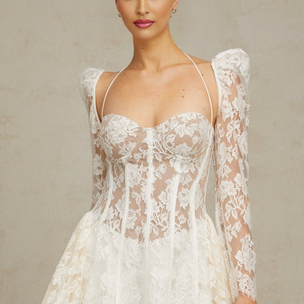 Giovanna White Floral Lace Corset A-Line Mini Dress