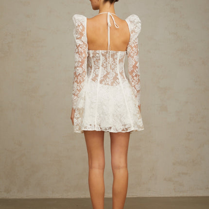 Giovanna White Floral Lace Corset A-Line Mini Dress