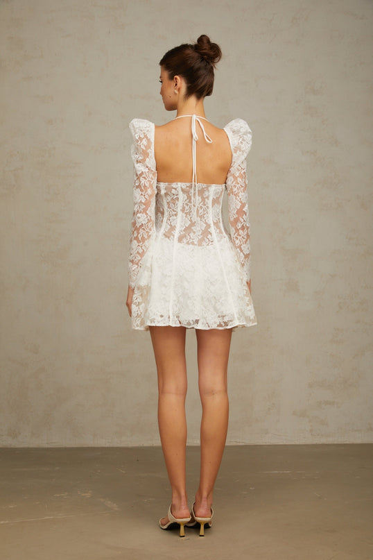 Giovanna White Floral Lace Corset A-Line Mini Dress