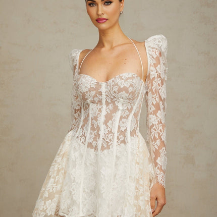 Giovanna White Floral Lace Corset A-Line Mini Dress