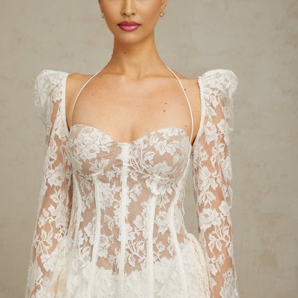 Giovanna White Floral Lace Corset A-Line Mini Dress