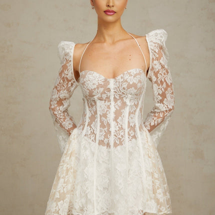 Giovanna White Lace Corset A-Line Mini Dress