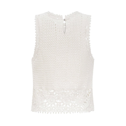 Gisèle White Floral Appliqué Crochet Knit Two-Piece Top and Shorts Set
