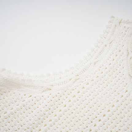 Gisèle White Floral Appliqué Crochet Knit Two-Piece Top and Shorts Set