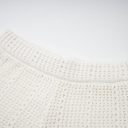 Gisèle White Floral Appliqué Crochet Knit Two-Piece Top and Shorts Set