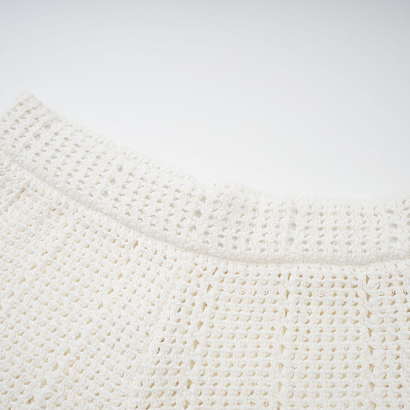 Gisèle White Floral Appliqué Crochet Knit Two-Piece Top and Shorts Set