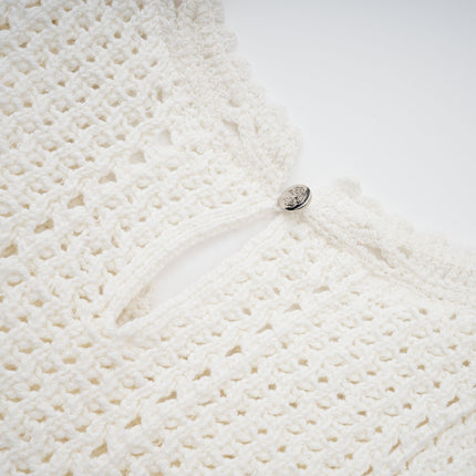 Gisèle White Floral Appliqué Crochet Knit Two-Piece Top and Shorts Set