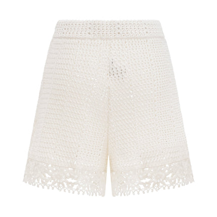 Gisèle White Floral Appliqué Crochet Knit Two-Piece Top and Shorts Set