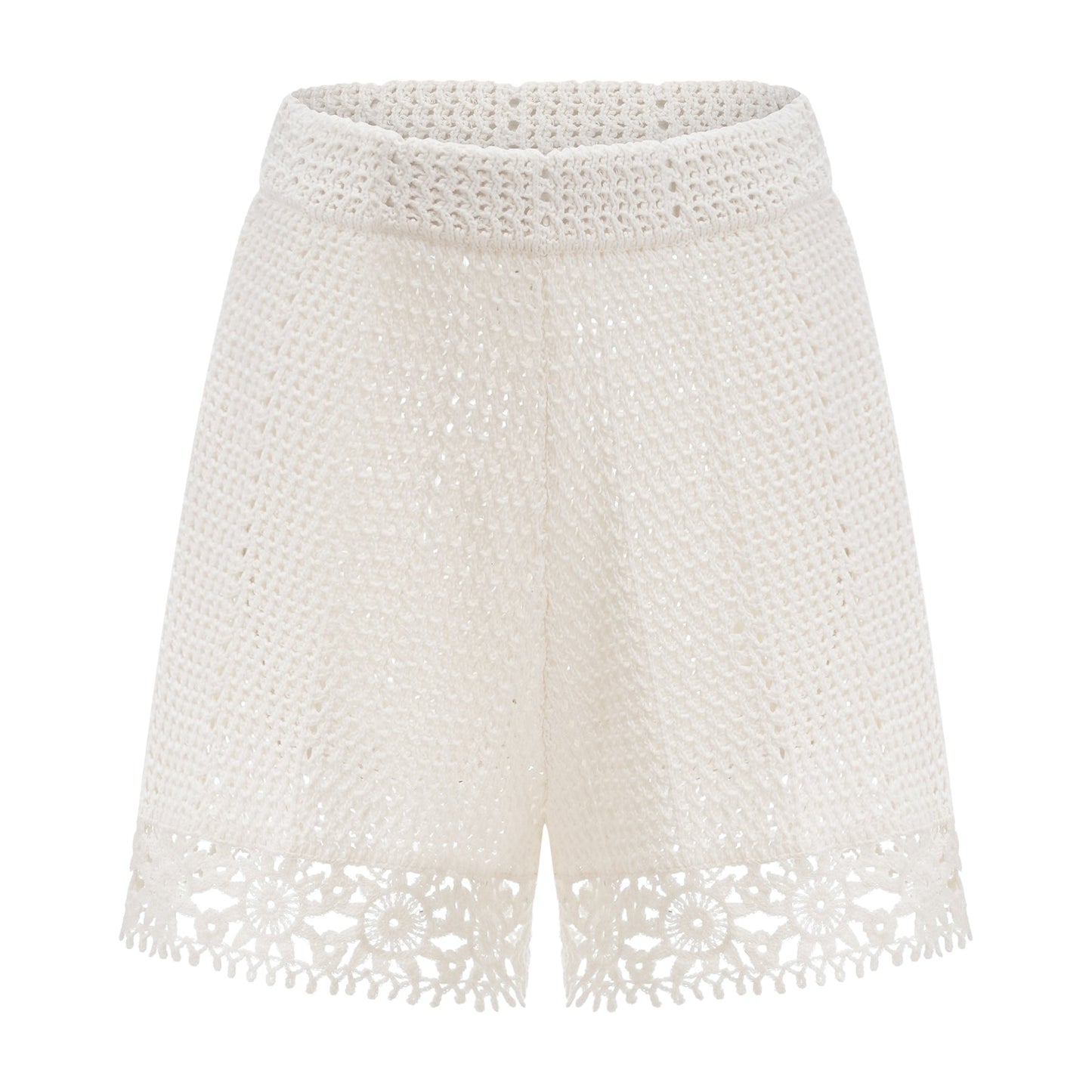 Gisèle White Floral Appliqué Crochet Knit TwoPiece Top and Shorts Set