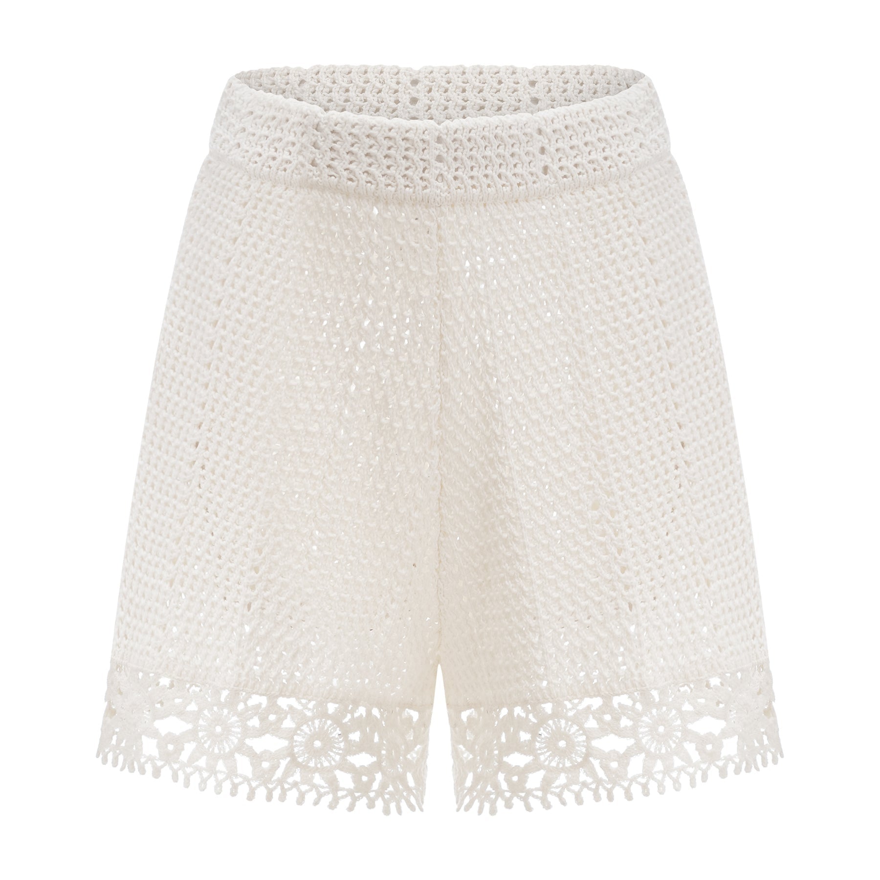 Gisèle White Floral Appliqué Crochet Knit TwoPiece Top and Shorts Set