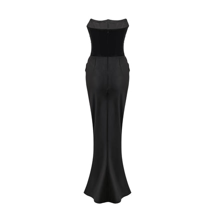 Giselle Black Maxi Dress with Crystal Embellishments Pleated Detailing and Flared Hem Rear Zip Fastening 100% Terylene Fiber