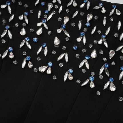 Giselle Black Maxi Dress with Crystal Embellishments Pleated Detailing and Flared Hem