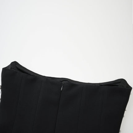 Giselle Black Maxi Dress with Crystal Embellishments Pleated Detailing and Flared Hem