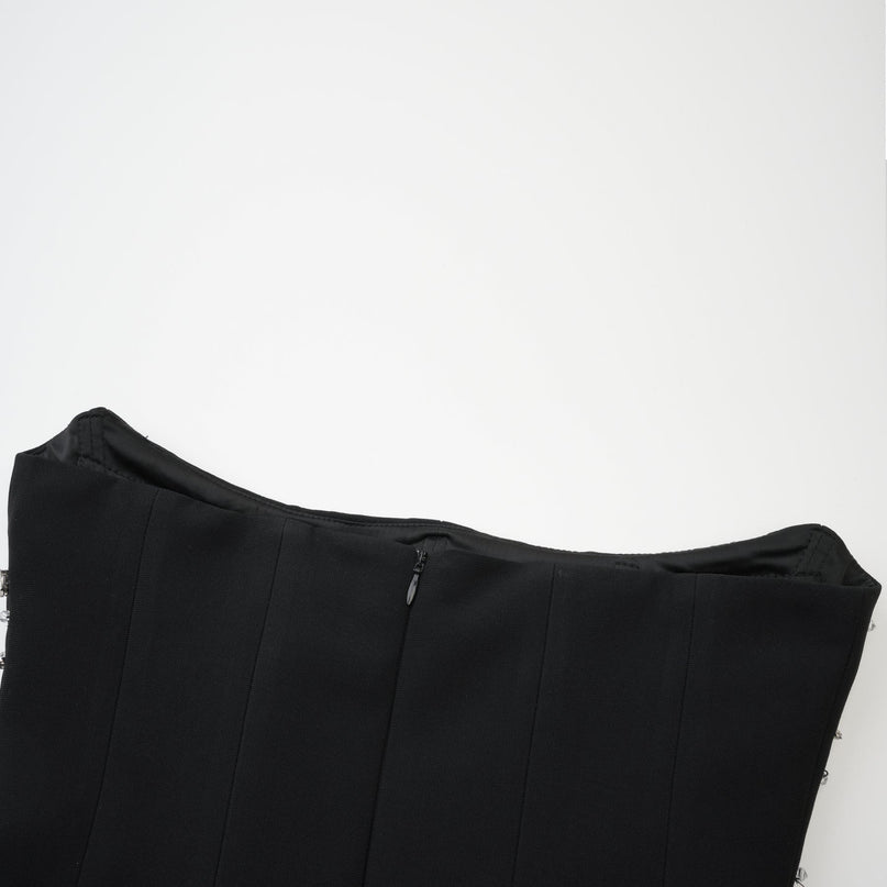 Giselle Black Maxi Dress with Crystal Embellishments Pleated Detailing and Flared Hem