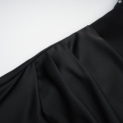 Giselle Black Maxi Dress with Crystal Embellishments Pleated Detailing and Flared Hem