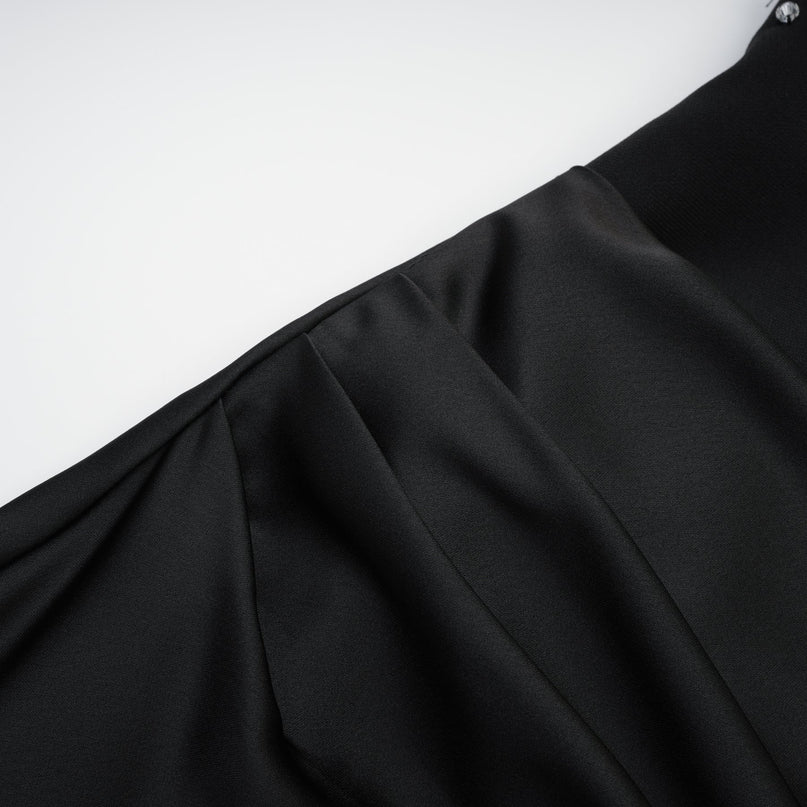 Giselle Black Maxi Dress with Crystal Embellishments Pleated Detailing and Flared Hem