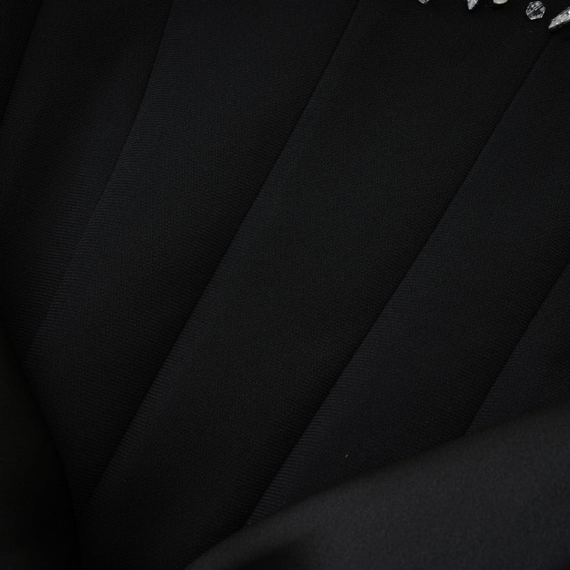 Giselle Black Maxi Dress with Crystal Embellishments and Pleated Detailing