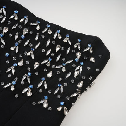 Giselle Black Maxi Dress Crystal Embellishments Pleated Flared Hem Rear Zip Fastening 100% Terylene Fiber