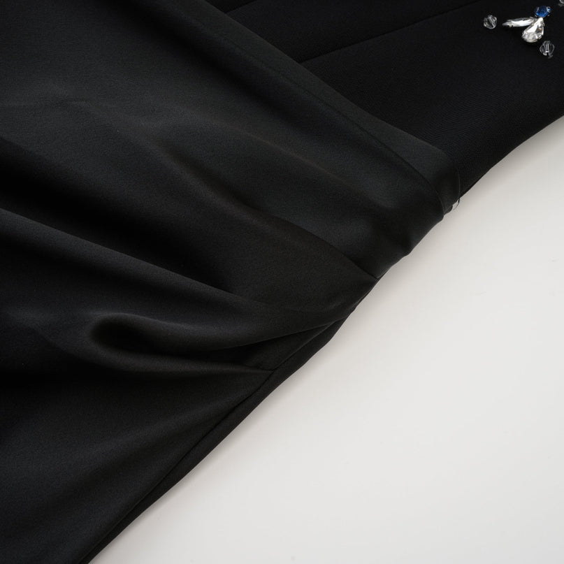 Giselle Black Maxi Dress with Crystal Embellishments and Off-the-Shoulder Design