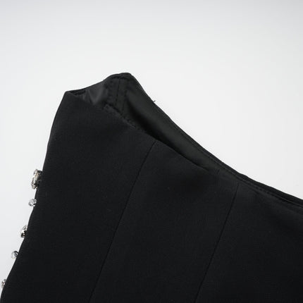 Giselle Black Maxi Dress with Crystal Embellishments Pleated Detailing and Flared Hem