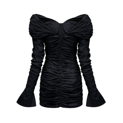 Giselle Black Mini Dress with Ruched Detailing