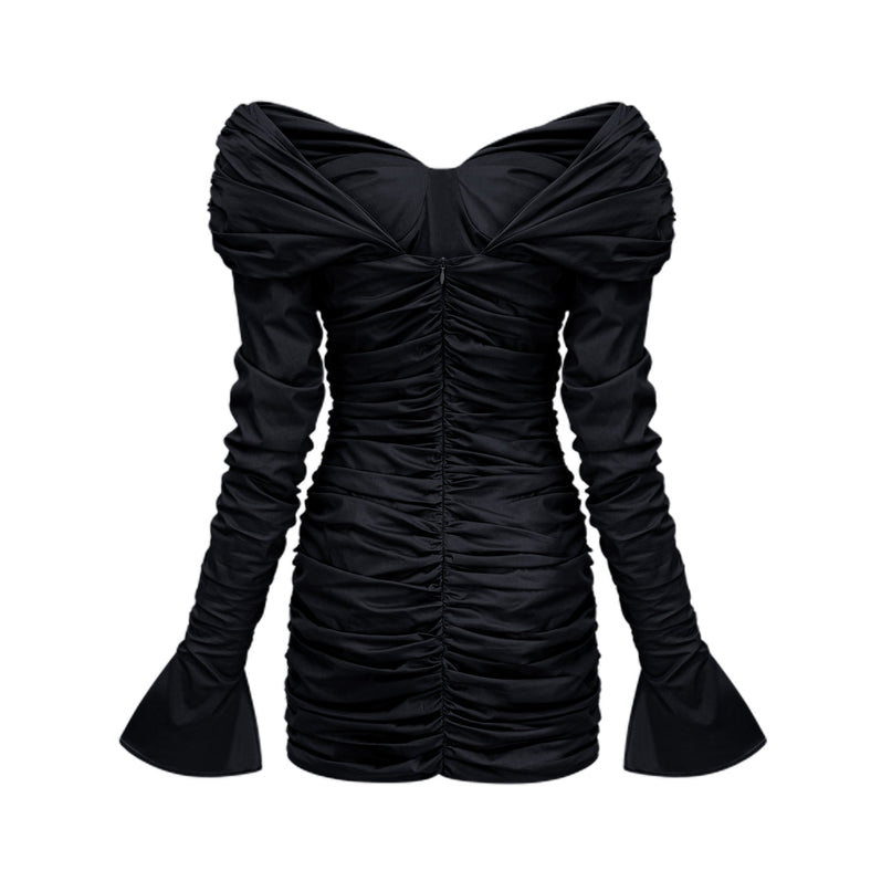 Giselle Black Mini Dress with Ruched Detailing