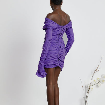 Giselle Black Mini Dress with Ruched Detailing and Long Sleeves
