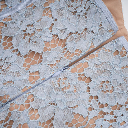 Giselle Blue Lace Midi Dress with Sweetheart Neckline and Scalloped Trim