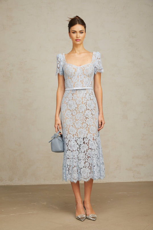 Giselle Blue Lace Midi Dress