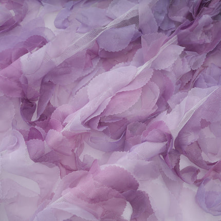 Giselle Mini Dress in Purple with 3D-petal detailing and tiered skirt