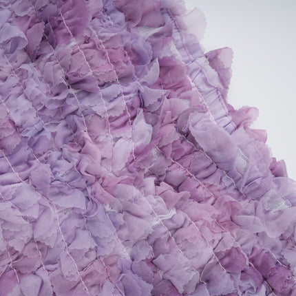 Giselle Mini Dress in Purple with 3D-petal detailing and tiered skirt