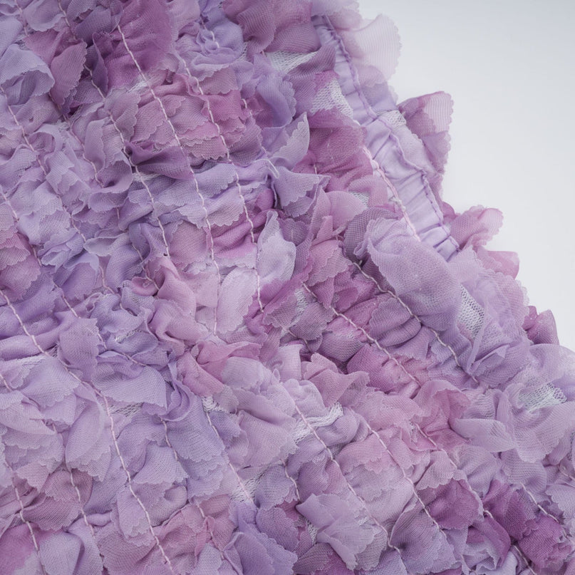 Giselle Mini Dress in Purple with 3D-petal detailing and tiered skirt