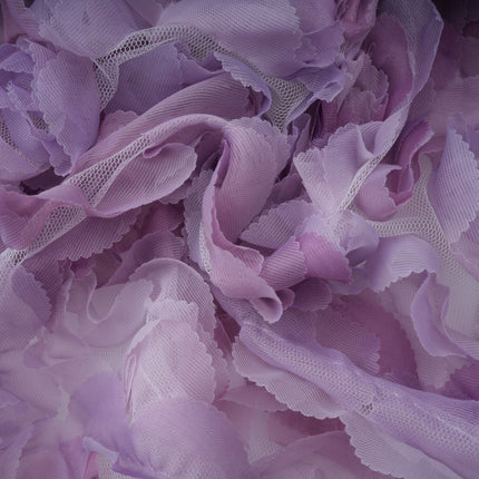 Giselle Mini Dress in Purple off-the-shoulder sleeveless 3D-petal tulle tiered smocked panel elegant thigh-length luxurious Terylene fiber