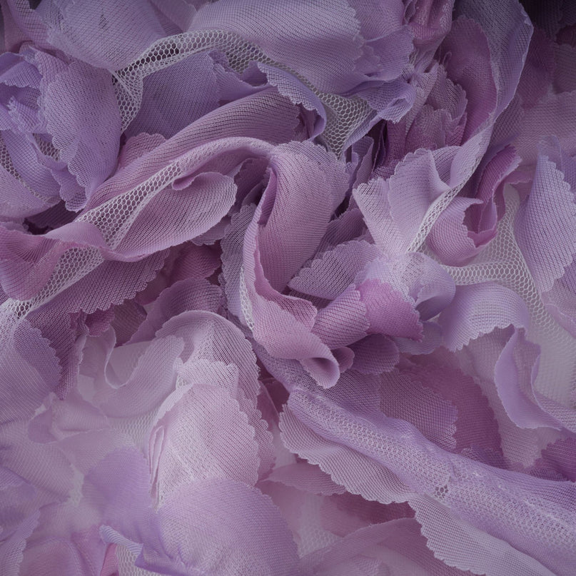 Giselle Mini Dress in Purple off-the-shoulder sleeveless 3D-petal tulle tiered smocked panel elegant thigh-length luxurious Terylene fiber