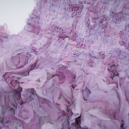 Giselle Mini Dress in Purple with 3D-petal detailing and tiered skirt