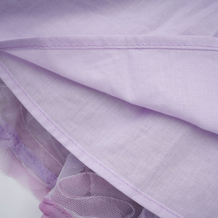 Giselle Purple Mini Dress with 3D Petal Detailing and Smocked Panel in Tulle Fabric