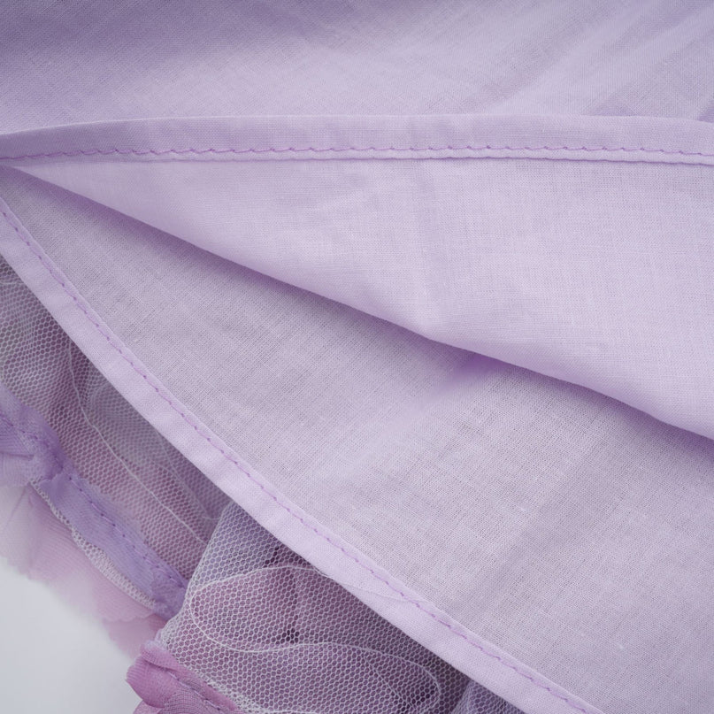 Giselle Purple Mini Dress with 3D Petal Detailing and Smocked Panel in Tulle Fabric