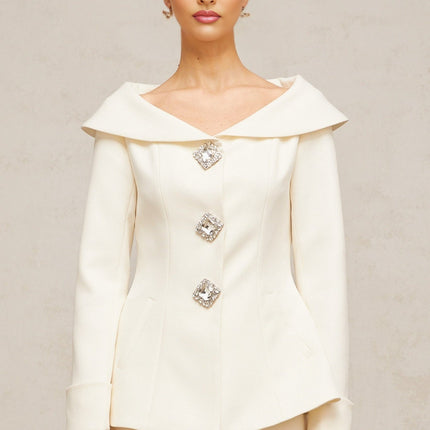 Giselle White Crystal Embellished Jacket Skirt Set