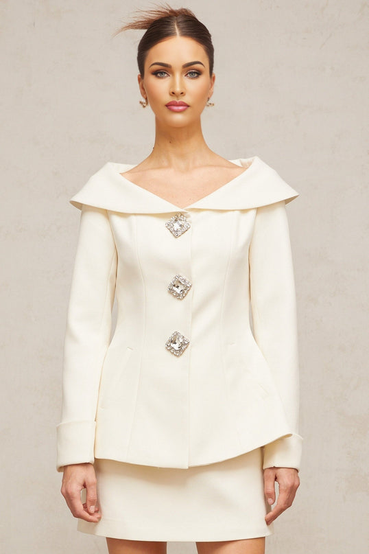 Giselle White Crystal Embellished Jacket Skirt Set