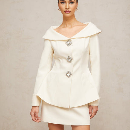Giselle White Crystal Embellished Jacket Skirt Set