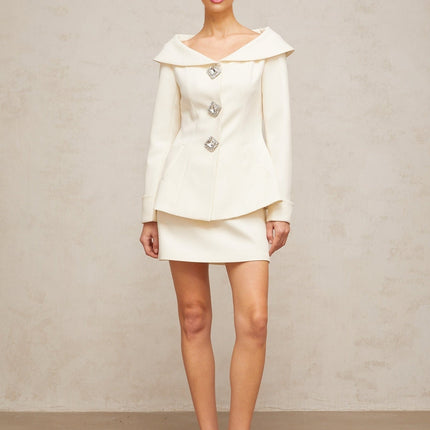 Giselle White Crystal Embellished Jacket Skirt Set