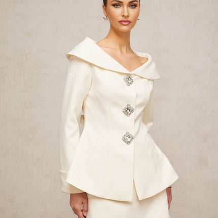 Giselle White Crystal Embellished Jacket Skirt Set